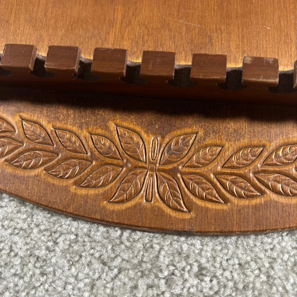 Vintage Wooden Souvenir Spoon Display Rack Wall Hanging 64 Slot Carved Floral